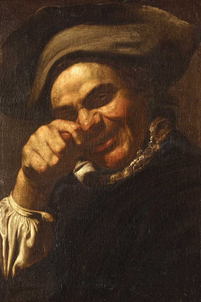 Anonyme caravagesque nordique (Simon Vouet ?), Homme faisant le geste de la fica, vers 1615-1625, Huile sur toile, 51 x 39 cm, Lucques, Museo Nazionale di Palazzo Mansi © Soprintendenza BAPSAE per le province di Lucca e Massa Carrara - Archivio fotografico