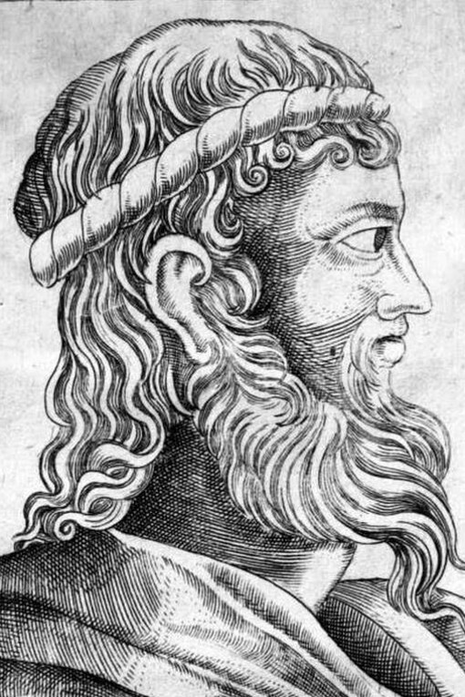 Incisione immaginaria del filosofo Anassimene di Mileto. Dal libro Illustrium philosophorum et sapientum effigies ab eorum numistatibus extractae del 1580, di Girolamo Olgiati