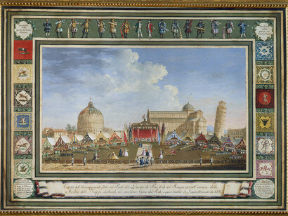 Giuseppe Maria Terreni, Veduta dell’accampamento fatto sul prato del Duomo, 1785. Palazzo Pitti, Firenze, Italia