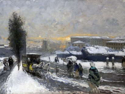 Mosè Bianchi, Neve a Milano, 1895, olio su tavola, 48,5 x 73,5 cm