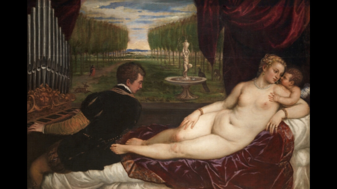 Venus recreándose con el Amor y la Música
Tiziano, Vecellio di Gregorio
Óleo sobre lienzo, 150,2 x 218,2 cm.
Hacia 1555
Madrid, Museo Nacional del Prado