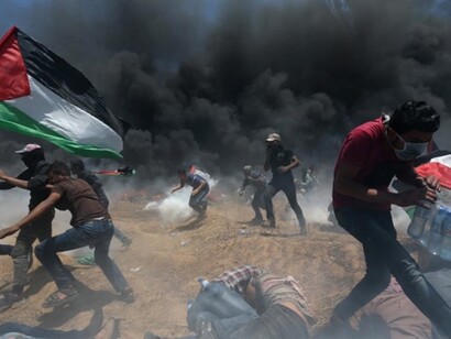 Palestinos en la frontera de Gaza 