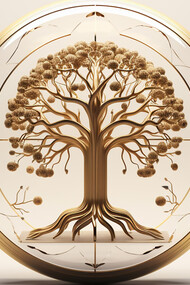 Circle of life depicted by a tree and its roots