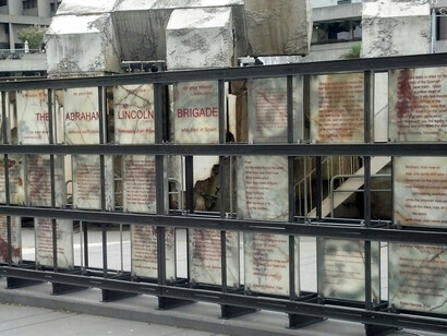 A photo of part of the Abraham Lincoln Brigade monument adjacent to the Vaillancourt Fountain in San Francisco, California, USA