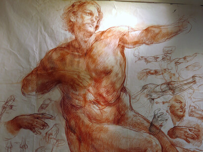 Disegno anatomico con enfasi sul movimento di Stefano Reolon, Padova, Galleria Civica Cavour