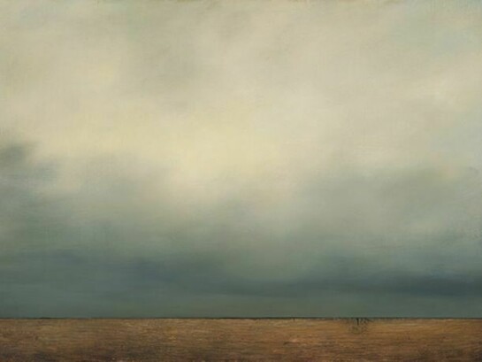 Wolfgang Bloch, No. 997, 2014, 34x47", oil on linen and found reclaimed wood, 2014