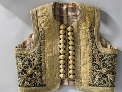 A boy’s waistcoat, Albania? 19th century, Silk, cotton, metal threads, sequins, Photograph: David Ertl, 201, © Max Freiherr von Oppenheim Foundation at the Rautenstrauch Joest Museum, Cologne 