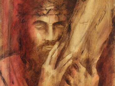 Luigi Salvatori, Abbracciato alla Croce, acrilico su tela, 80x60 cm, 2020