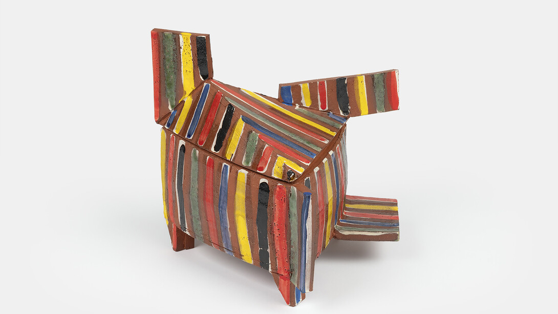 Mike Helke, lidded jar, multi-color striped, 2009. Courtesy of Tang Museum