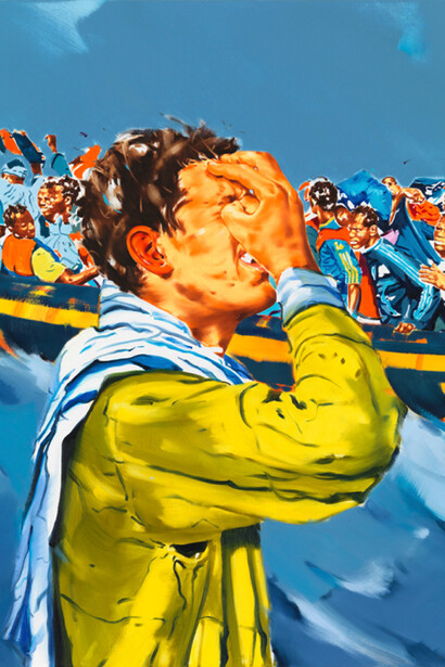 Norbert Bisky, Exit beach, 2015, Huile sur toile, 130 x 110 cm / 51 1/8 x 43 1/4 in. Courtesy of the artist and the gallery Daniel Templon, Paris and Brussels