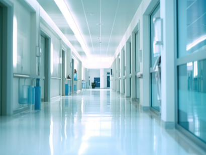 Patients move through long hospital corridors where delays and impersonal treatment were common
