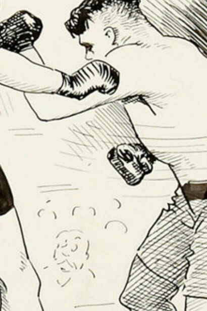 Caricatura de Tad Dorgan prediciendo una pelea entre Jack Demspey y George Carpentier en 1921