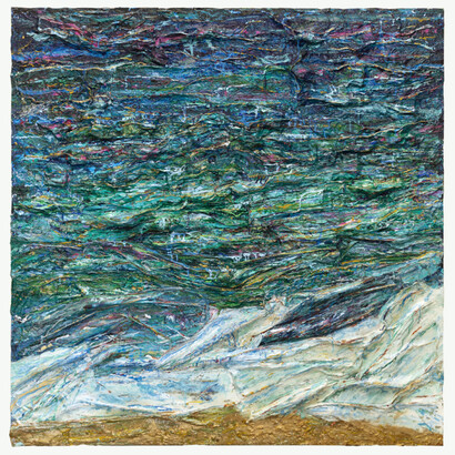 Haleh Mashian, Emerald Pools, 2021, mixed media on canvas, 60x60 inches, copyright the artist. Courtesy of the artist and Mash Gallery