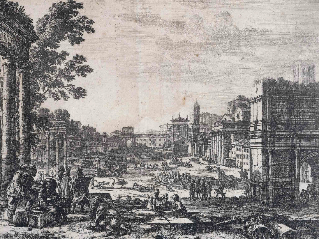 Claude Gellée dit Le Lorrain, Le Campo Vaccino, 1636, Eau-forte, Musée des Beaux-Arts de la Ville de Paris, Petit Palais © Petit Palais / Roger-Viollet