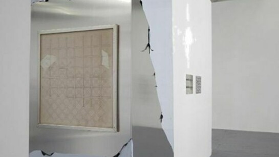 Luke Burton, Reticulation, Vermiculation and Precision Noodling, 2012, Dimensions Variable, Aluminium, plastic, silver guilded frame, Michael Ginsborg drawing (paper, graphite and ink), digital prints, noodles, gloss paint, installation view