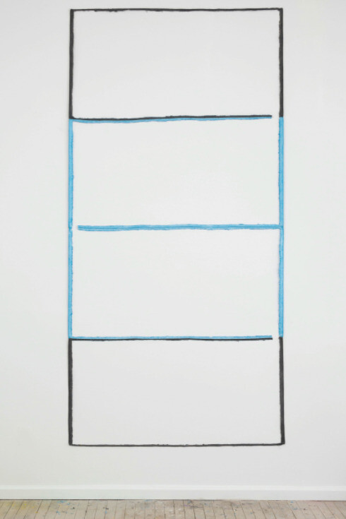 Paul Lee, Untitled, channel (black, blue, blue, black), 2013, towels, ink, thread, 282 x 133 cm, 111 1/8 x 52 3/8 ins, copyright the artist, courtesy Stuart Shave/Modern Art, London