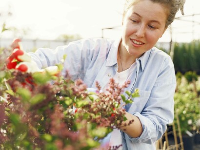 Woman observing her crop