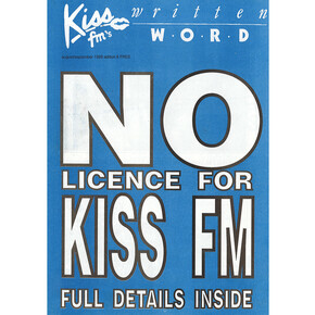No License for Kiss FM, Written Word magazine, 1989, image courtesy Gordon Mac