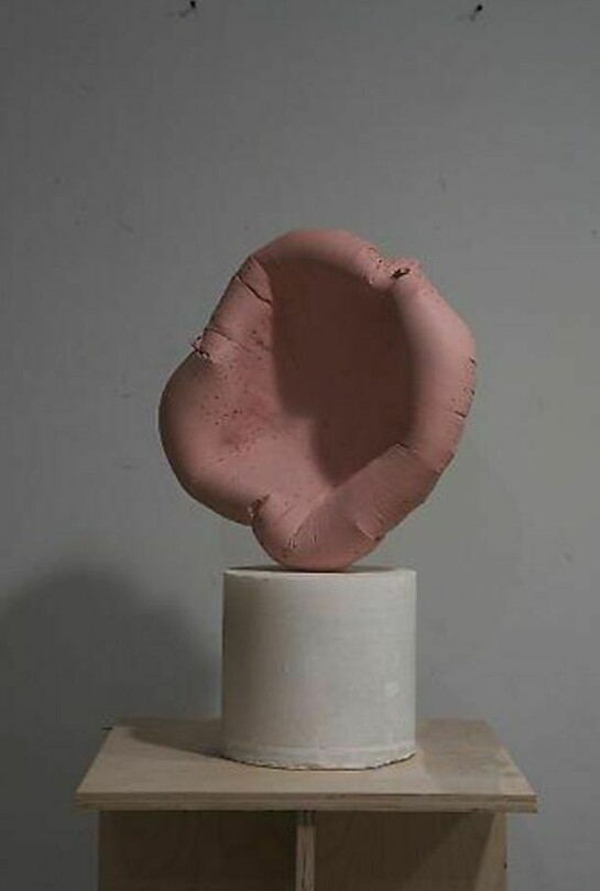 Christopher Astley, Space Dabwe I, 2013, concrete, alabaster, brass, and paint, 16 x 25 x 10 inches