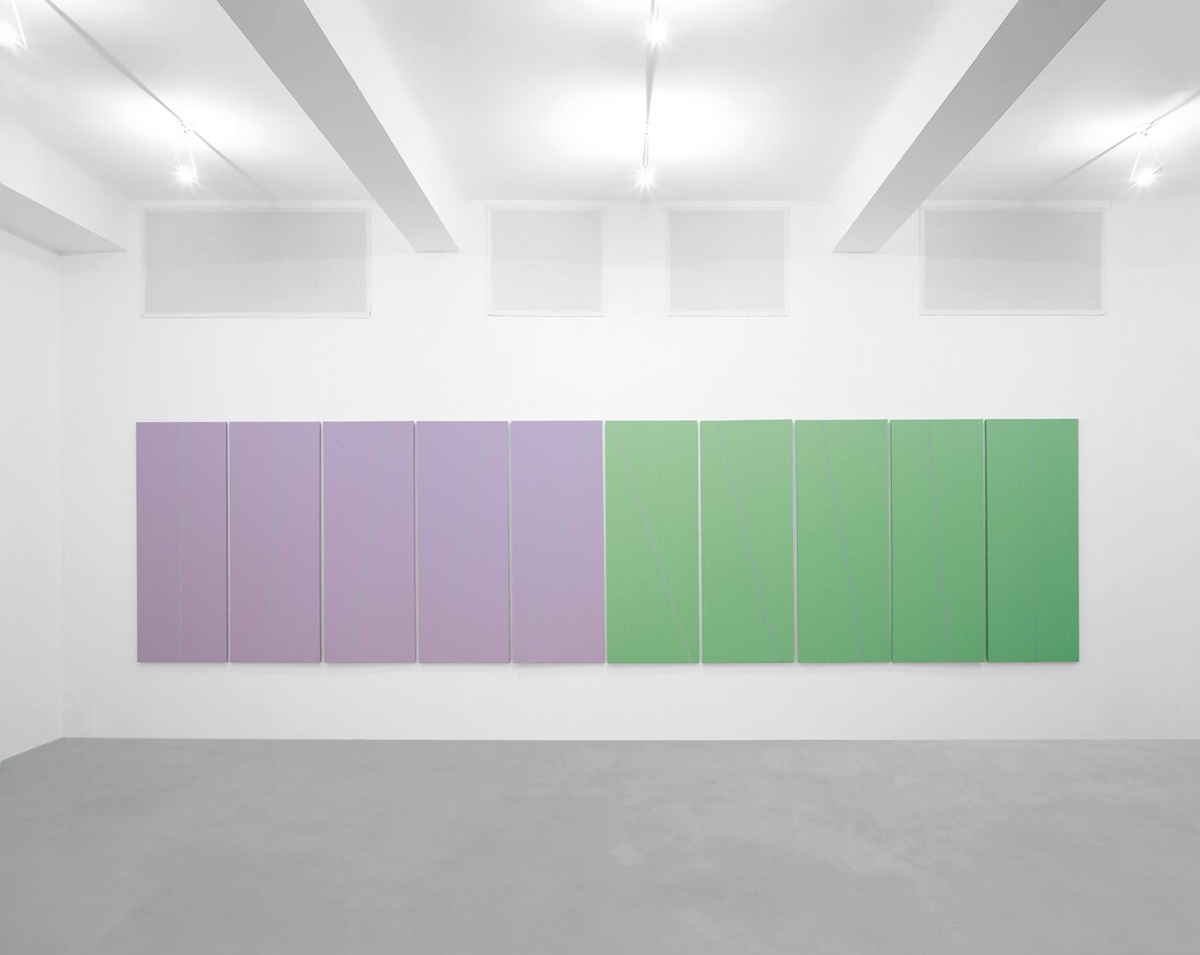 Mario Nigro, From the metaphysic of colors: the geometric basic structural concepts, Ettore and Andromaca, 1978 Acrylic on canvas 178x68 cm each. Courtesy A arte Invernizzi, Milan. Photo by Bruno Bani

