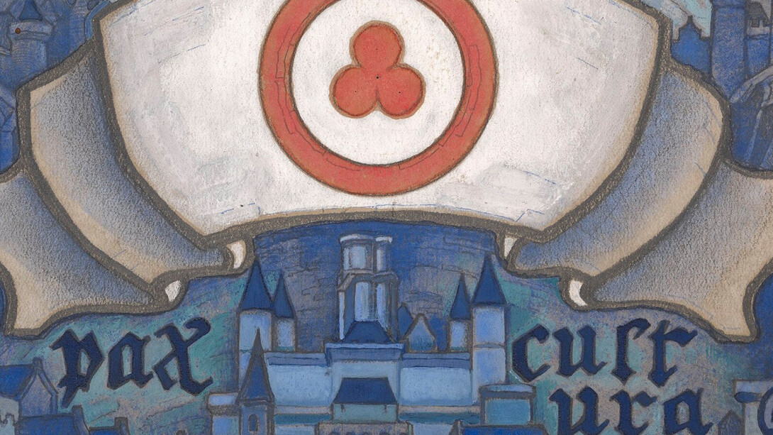 Postcard sobre a concepção de NK Roerich. 1931. Bandeira da Paz