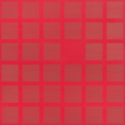 Susan Schwalb, Polyphony IX, 2015, Silver and Goldpoint Carmine and Yellow Gesso on Panel