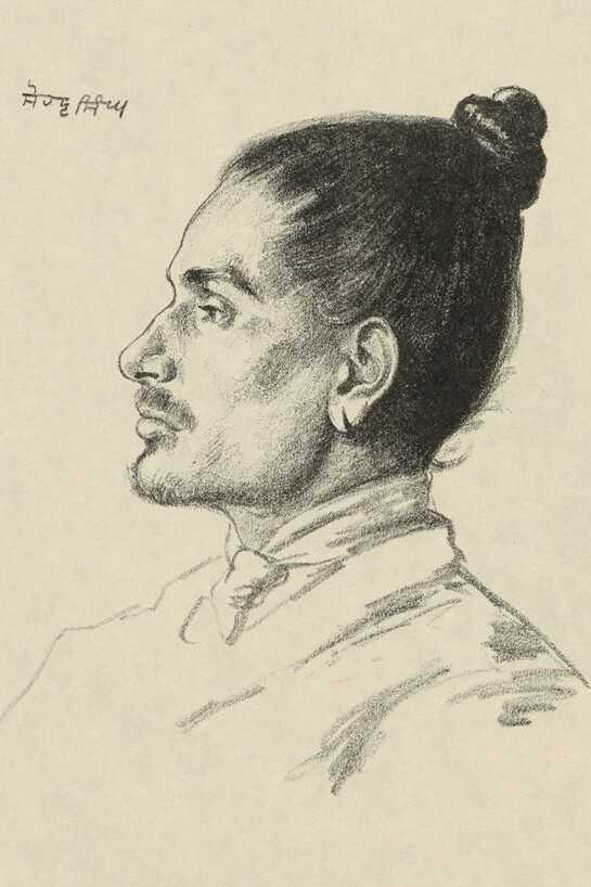 A profile sketch of Sohan Singh, the son of a Sikh farmer from Harpoke, a village in Punjab (now in Pakistan). He was born around 1894, and joined the 58th Vaughan's Rifles (Frontier Force), a regiment in Britain's Indian Army, probably just before war broke out. During the First World War, the regiment served on the Western Front in 1914-15, fighting in the Battles of La Bassee, Givenchy, Neuve Chapelle, Aubers Ridge and Loos. Sohan Singh was captured by the Germans and held prisoner in the Wünsdorf Camp near Berlin. It was here that the likeness of the 22-year-old Sikh soldier was captured by Hermann Struck, a German Jewish artist who published a book containing 100 of his portraits of prisoners of war. (UKPHA Archive)