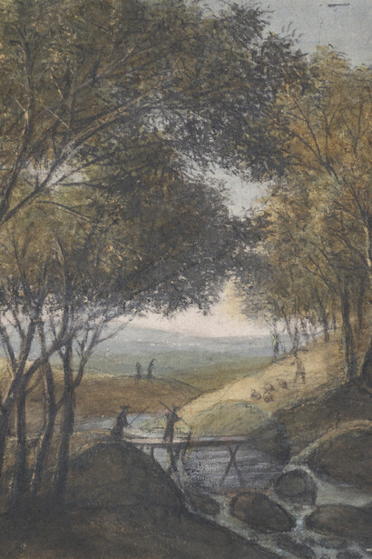 Anthonie Waterloo, Landscape with a traveler crossing a bridge (recto); sketches of a gate, a bridge, and a Town Hall (verso), 1629–90. Courtesy of the Metropolitan Museum of Art