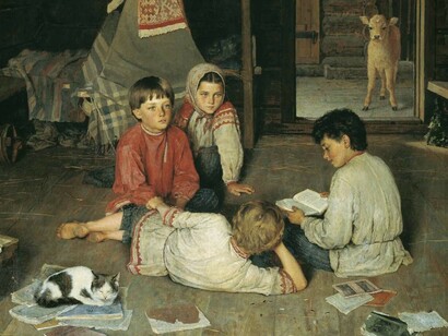 Na porta da escola, Bogdanov-Belsky, 1897