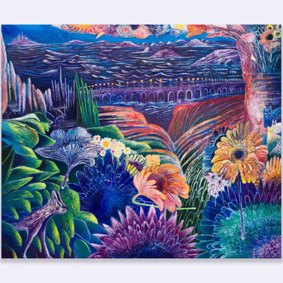 Raymie Iadevaia, A Calico Wind, 2023, oil on wood panel, 60x72 inches. Courtesy of the artist and Jack Barrett Gallery