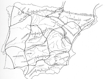 Principais vias romanas na Península Ibérica
(Miguel Aguiló, El Paisaje Construido - Una aproximación a la idea de lugar)
