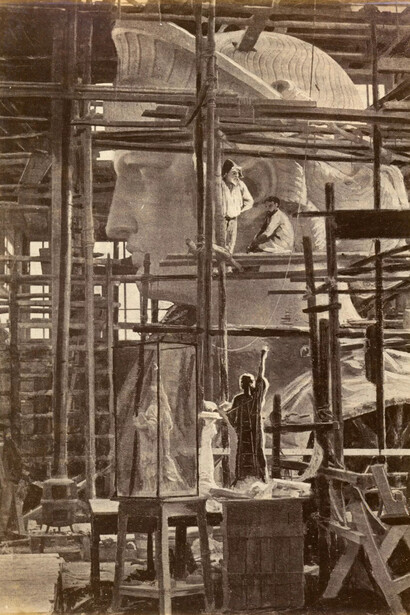 Pierre Petit, after Charles Marville, Creation of the plaster model for the Statue of Liberty (detail), c. 1878. Courtesy of Musée d’Orsay
