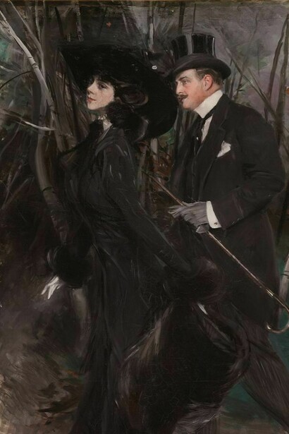 Giovanni Boldini (Ferrara 1842 – Parigi 1931). La passeggiata al Bois de Boulogne, c. 1909. Olio su tela, cm 228 x 118. Ferrara, Museo Giovanni Boldini.  