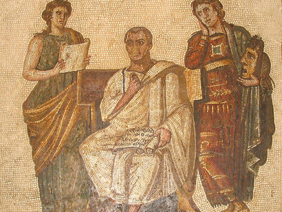 Mosaico da Sousse, Tunisia, Virgilio con in mano l'Eneide