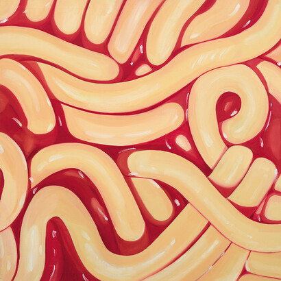 Sturtevant. Study for Rosenquist’s Spaghetti & Grass. 1965–66. Oil on canvas. 40 7/8 × 40 1/8″(103.8 × 101.9 cm). Lonti Ebers. Photo: Adam Reich. © Estate Sturtevant, Paris