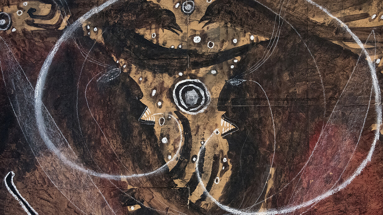 François Burland, Au Coeur des ténèbres, 2007, tecnia mista su carta, cm 62,5x99