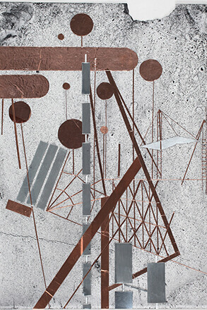 Jeehee Park, Drawing (mixed media collages), 2014, Copper tapes and zinc plates on paper  