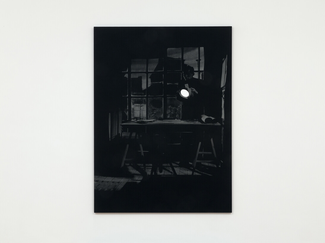John Stezaker, The Projectionist (installation view), 2015, Silkscreen on black cotton, 78 11/16 x 57 7/16 in. (200 x 146 cm), Courtesy of The Approach, London
