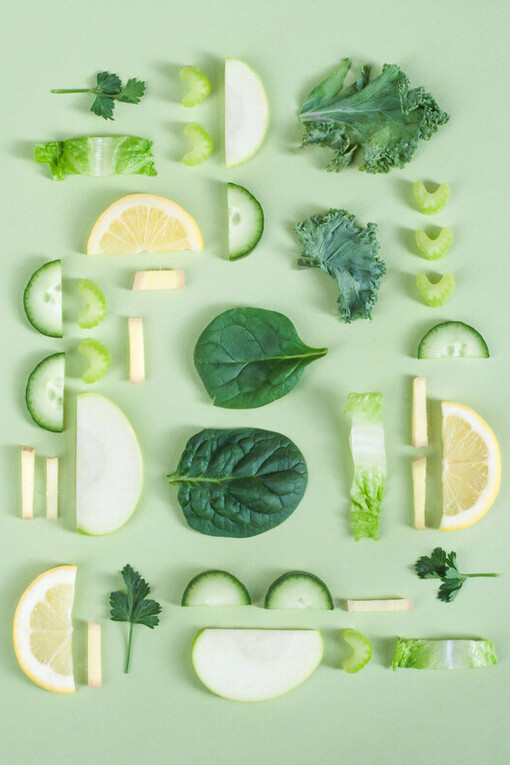 Green vegetables on a green background lower the risk of obesity and related diseases