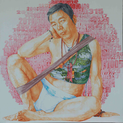 Benchung, Ascetic - I Am Turning Into Red Sun, 2013, Tibet, Acrylic on canvas, 100 x 100 cm (39 ¼ x 39 ¼ in)