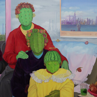 Jingyi Wang, Time travel, 2023. Oil on linen, 40 x 48 in. Courtesy of VLAB Gallery