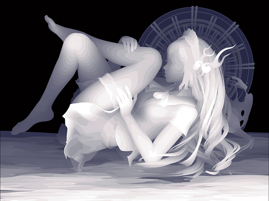 Kazuki Takamatsu, Meditation, 60.6 x 72.7 cm, acrylic, acrylic gouache, medium, gesso, giclee on tarpaulin, dorothycircusgallery