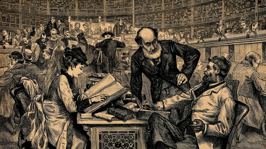 Dibujo del siglo XIX de la sala de lectura del British Museum, un lugar donde Marx pasó muchos de sus días después de tener que exiliarse en Londres