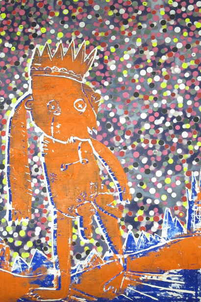 Lewisohn Cedar, Untitled(Paris night), Hand Pressed Woodcut on paper with spray paint and ink 2012, appox 1524 x 1219 cm