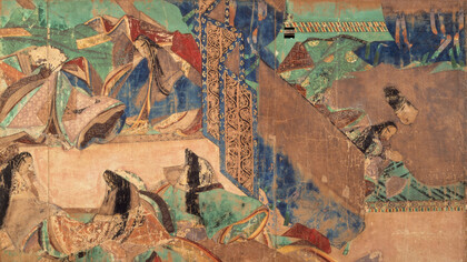 Una scena del capitolo "YADORI GI" (vischio) di Genji Monogatari