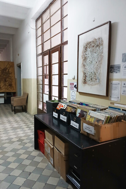 Inside the Discom office in Belgrade, Serbia, with a display of products available for direct sale