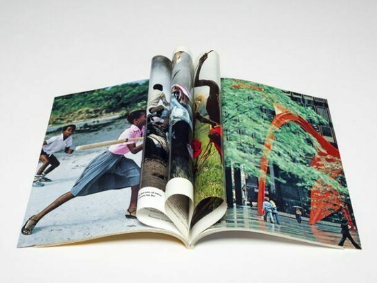 Cyprien Gaillard, A City Learns to Smile Again, 2013, Showcase and National Geographic magazines, 36 1/4 x 117 7/8 x 39 5/8 inches (92 x 299.4 x 100.4 cm), Copyright Cyprien Gaillard. Courtesy Sprueth Magers Berlin London and Gladstone Gallery, New York and Brussels