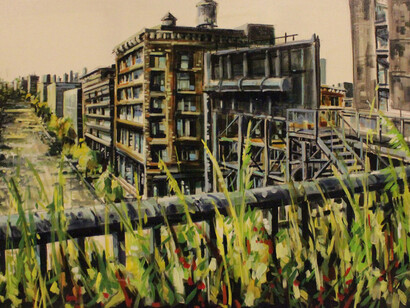 Eryn O'Neill, The High Line (Street View) (detail), 36 x 60, Oil on canvas