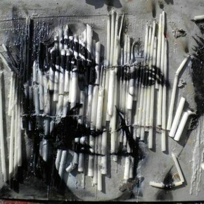 Henri Gueguen, Madame Veil, Lacquer on Candles on Wood, 31.5" x 47"