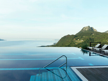 The infinity pool overlooking the Lake of Gard